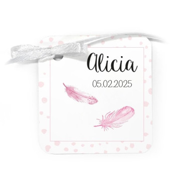 Bedankkaartje geboortebedankjes Feather roze