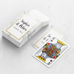 Gepersonaliseerde speelkaarten huwelijksbedankje - Marble & Gold - bovenaanzicht